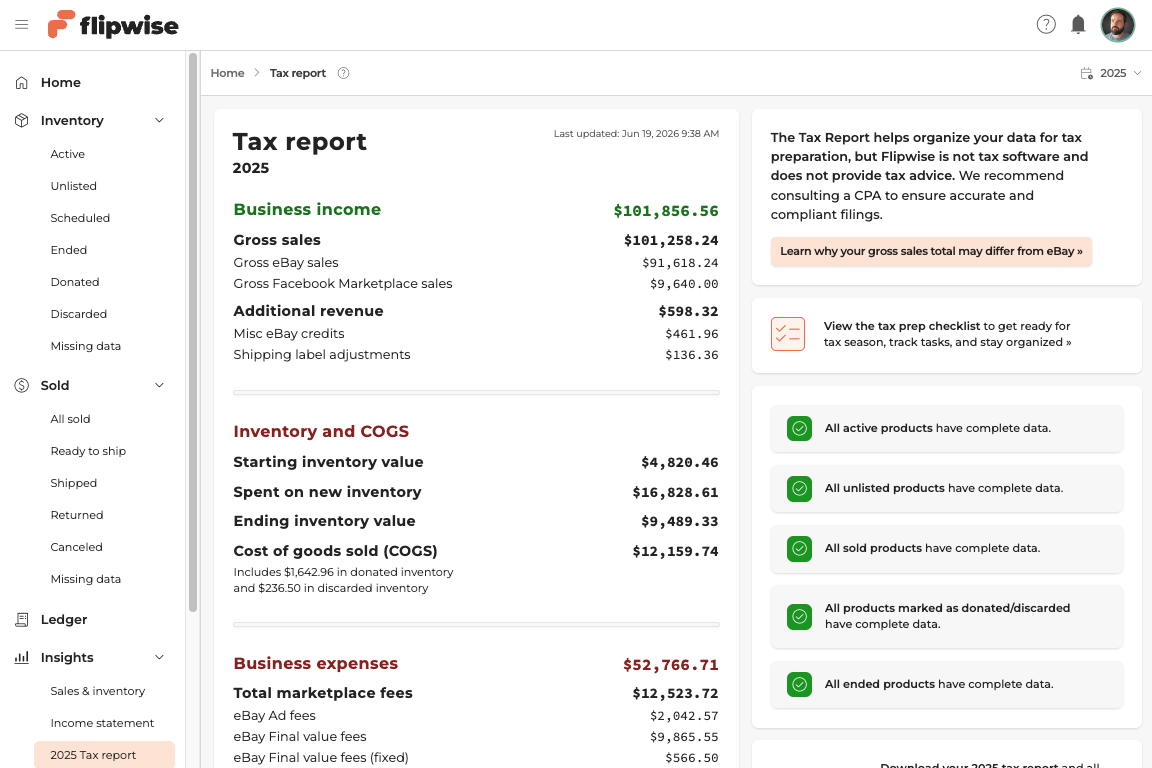 The 2025 tax report: business income, COGS, and expenses